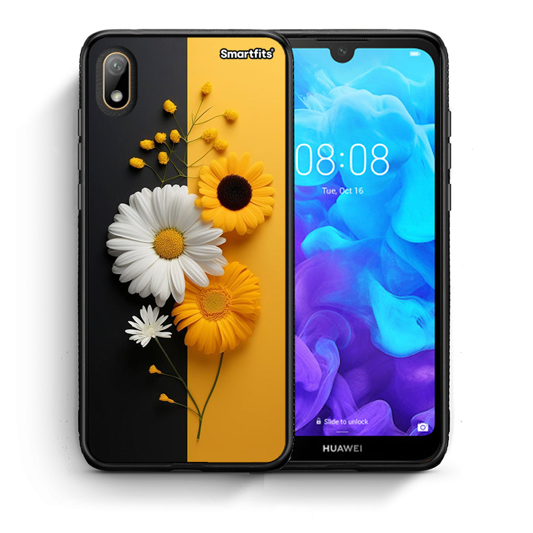 Θήκη Huawei Y5 2019 Yellow Daisies από τη Smartfits με σχέδιο στο πίσω μέρος και μαύρο περίβλημα | Huawei Y5 2019 Yellow Daisies case with colorful back and black bezels