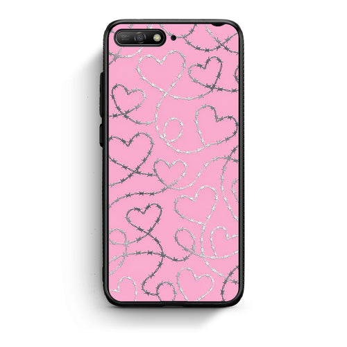Θήκη Huawei Y6 2018 / Honor 7A Barbed Wire Hearts on Pink από τη Smartfits με σχέδιο στο πίσω μέρος και μαύρο περίβλημα | Huawei Y6 2018 / Honor 7A Barbed Wire Hearts on Pink case with colorful back and black bezels