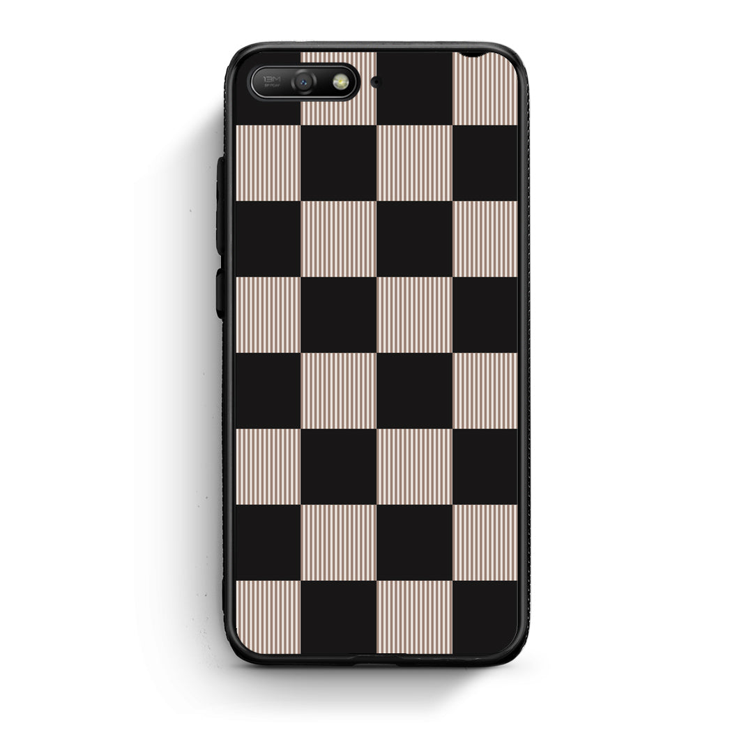 Θήκη Huawei Y6 2018 / Honor 7A Black and Taupe Striped Checks από τη Smartfits με σχέδιο στο πίσω μέρος και μαύρο περίβλημα | Huawei Y6 2018 / Honor 7A Black and Taupe Striped Checks case with colorful back and black bezels