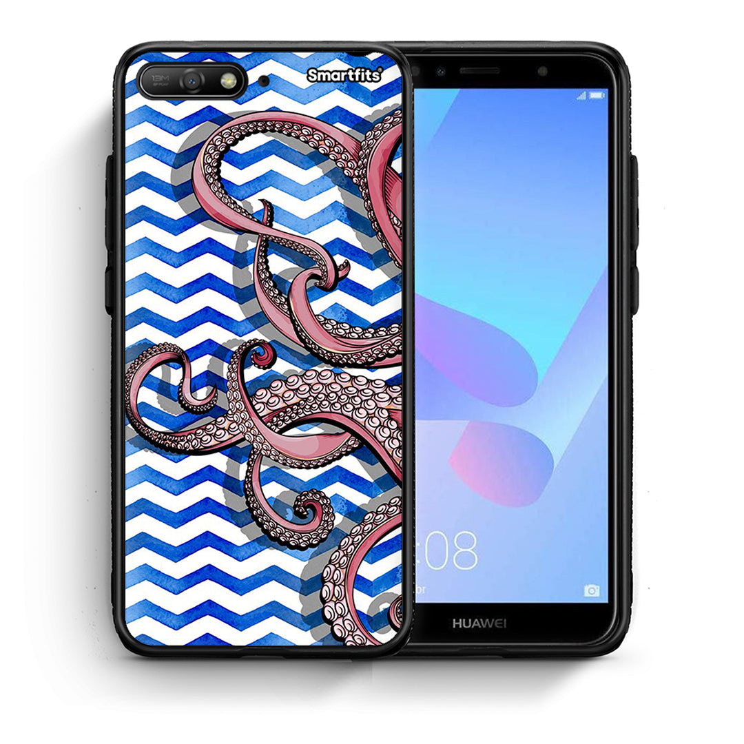 Θήκη Huawei Y6 2018 Chevron Devilfish από τη Smartfits με σχέδιο στο πίσω μέρος και μαύρο περίβλημα | Huawei Y6 2018 Chevron Devilfish case with colorful back and black bezels