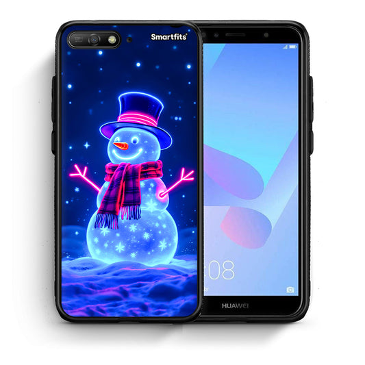 Θήκη Huawei Y6 2018 Christmas Neon Snowman από τη Smartfits με σχέδιο στο πίσω μέρος και μαύρο περίβλημα | Huawei Y6 2018 Christmas Neon Snowman case with colorful back and black bezels
