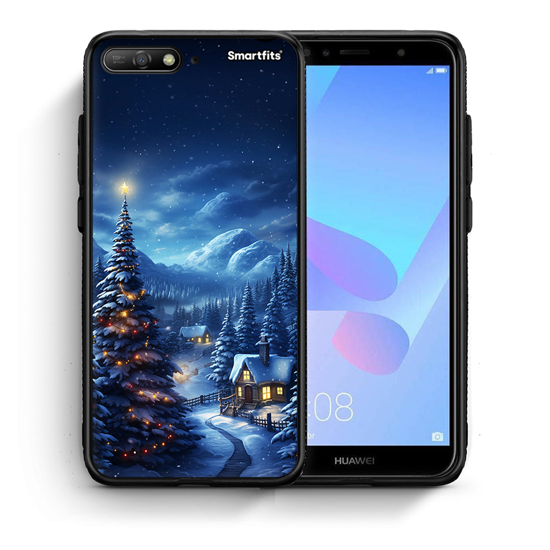 Θήκη Huawei Y6 2018 Christmas Scenery από τη Smartfits με σχέδιο στο πίσω μέρος και μαύρο περίβλημα | Huawei Y6 2018 Christmas Scenery case with colorful back and black bezels