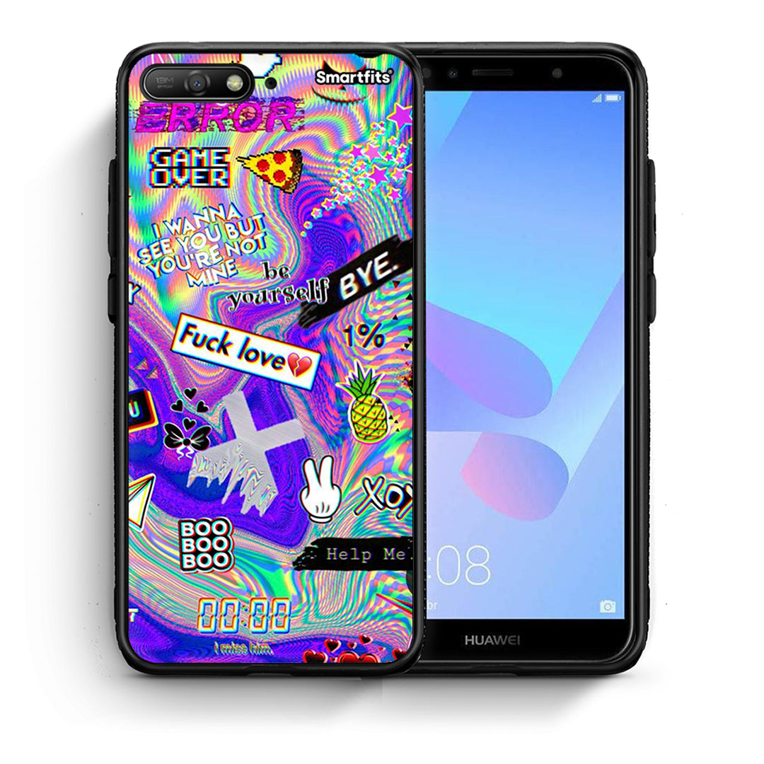Θήκη Huawei Y6 2018 Game Over από τη Smartfits με σχέδιο στο πίσω μέρος και μαύρο περίβλημα | Huawei Y6 2018 Game Over case with colorful back and black bezels