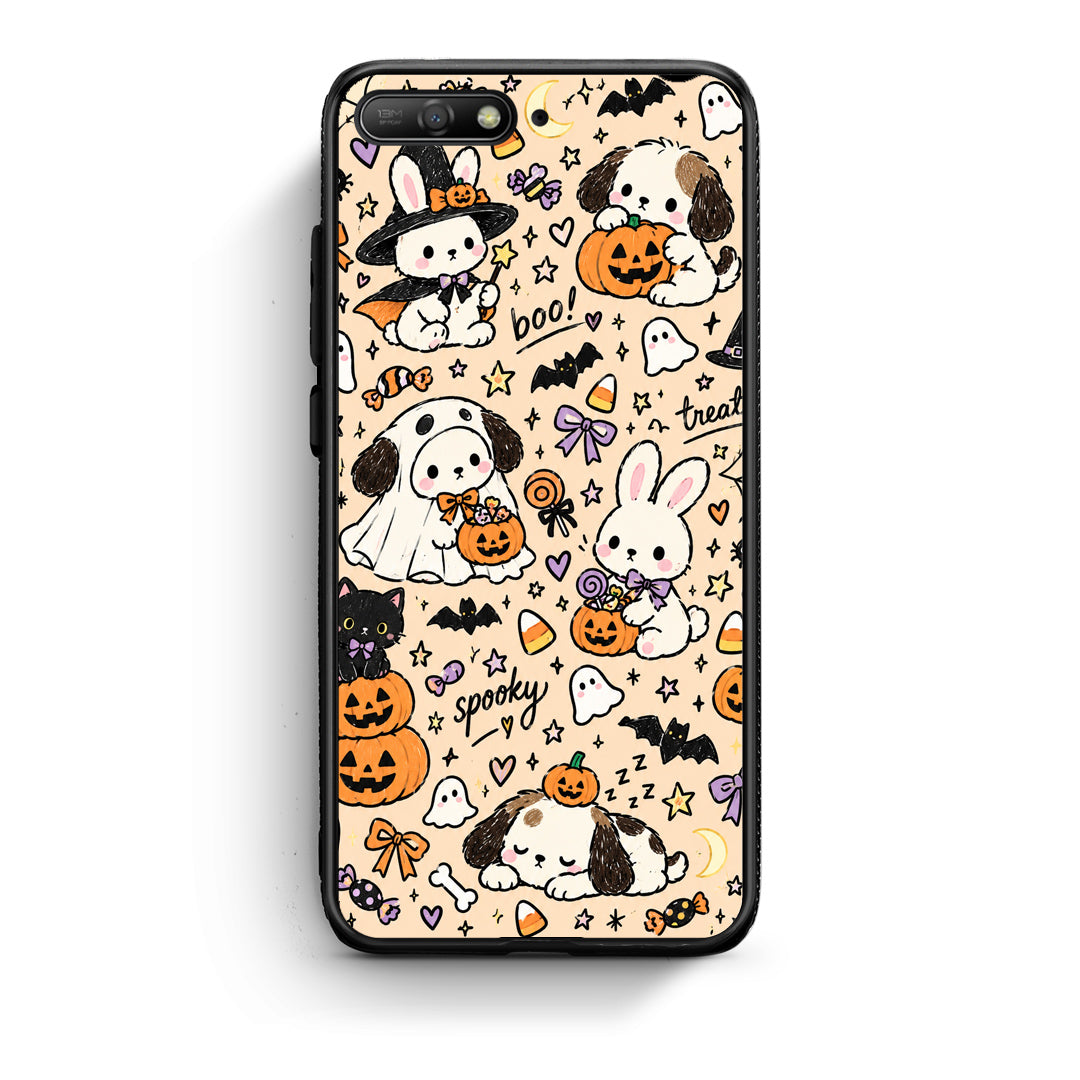 Θήκη Huawei Y6 2018 / Honor 7A Halloween Puppies and Friends on Cream από τη Smartfits με σχέδιο στο πίσω μέρος και μαύρο περίβλημα | Huawei Y6 2018 / Honor 7A Halloween Puppies and Friends on Cream case with colorful back and black bezels