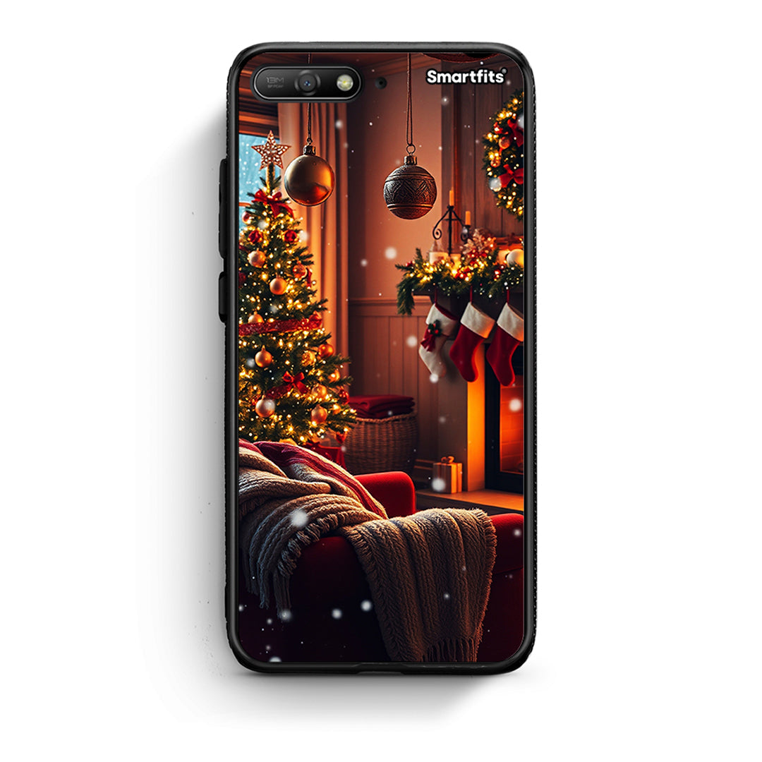 Huawei Y6 2018 Home For Christmas θήκη από τη Smartfits με σχέδιο στο πίσω μέρος και μαύρο περίβλημα | Smartphone case with colorful back and black bezels by Smartfits