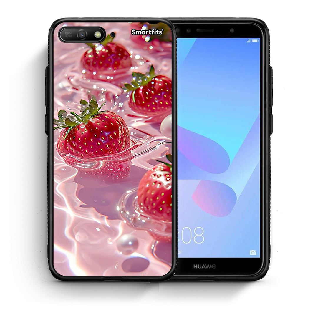 Θήκη Huawei Y6 2018 Juicy Strawberries από τη Smartfits με σχέδιο στο πίσω μέρος και μαύρο περίβλημα | Huawei Y6 2018 Juicy Strawberries case with colorful back and black bezels