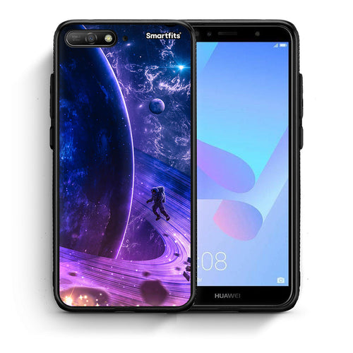 Θήκη Huawei Y6 2018 Lost Astronaut από τη Smartfits με σχέδιο στο πίσω μέρος και μαύρο περίβλημα | Huawei Y6 2018 Lost Astronaut case with colorful back and black bezels