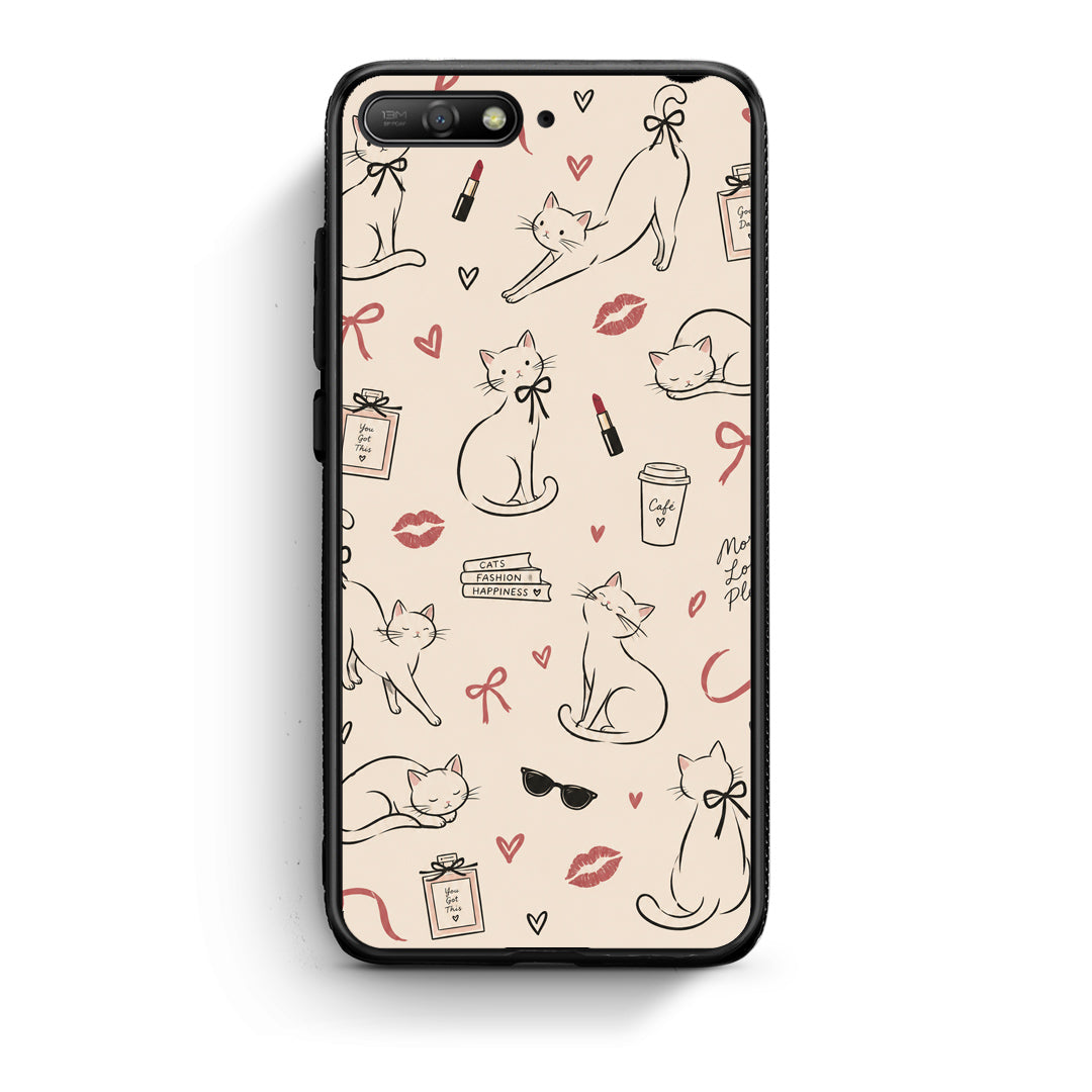 Θήκη Huawei Y6 2018 / Honor 7A Minimal Cat and Fashion Doodles on Cream από τη Smartfits με σχέδιο στο πίσω μέρος και μαύρο περίβλημα | Huawei Y6 2018 / Honor 7A Minimal Cat and Fashion Doodles on Cream case with colorful back and black bezels