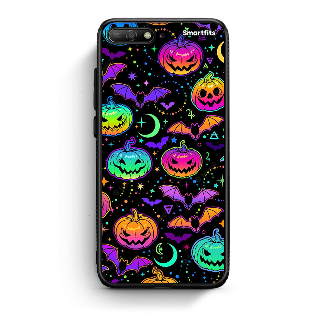Huawei Y6 2018 Neon Halloween θήκη από τη Smartfits με σχέδιο στο πίσω μέρος και μαύρο περίβλημα | Smartphone case with colorful back and black bezels by Smartfits