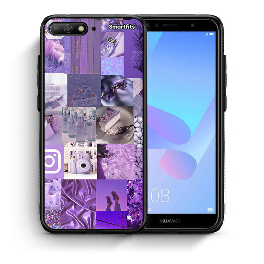 Θήκη Huawei Y6 2018 Purple Aesthetic Collage από τη Smartfits με σχέδιο στο πίσω μέρος και μαύρο περίβλημα | Huawei Y6 2018 Purple Aesthetic Collage case with colorful back and black bezels