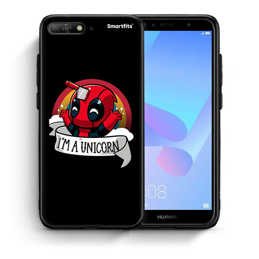 Θήκη Huawei Y6 2018 Unicorn Deadpool από τη Smartfits με σχέδιο στο πίσω μέρος και μαύρο περίβλημα | Huawei Y6 2018 Unicorn Deadpool case with colorful back and black bezels