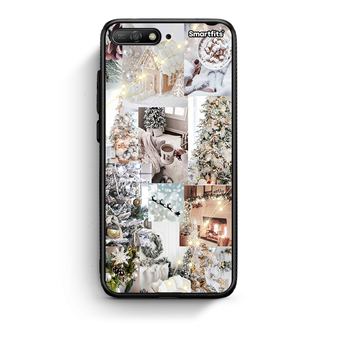 Huawei Y6 2018 White Christmas θήκη από τη Smartfits με σχέδιο στο πίσω μέρος και μαύρο περίβλημα | Smartphone case with colorful back and black bezels by Smartfits