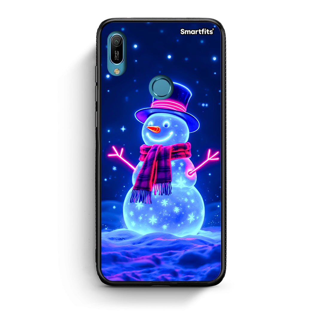 Huawei Y6 2019 Christmas Neon Snowman θήκη από τη Smartfits με σχέδιο στο πίσω μέρος και μαύρο περίβλημα | Smartphone case with colorful back and black bezels by Smartfits