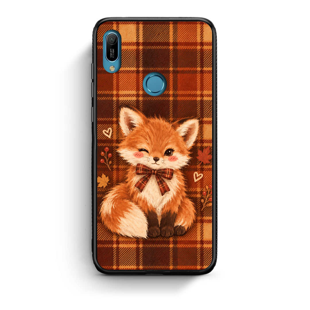 Θήκη Huawei Y6 2019 Fox on Autumn Tartan από τη Smartfits με σχέδιο στο πίσω μέρος και μαύρο περίβλημα | Huawei Y6 2019 Fox on Autumn Tartan case with colorful back and black bezels