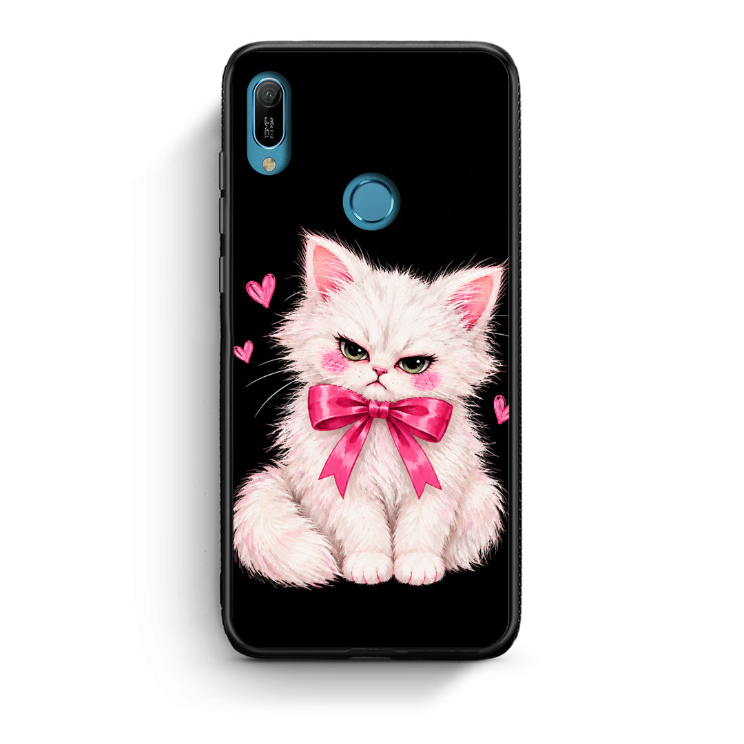 Θήκη Huawei Y6 2019 Grumpy Party Kitten on Black από τη Smartfits με σχέδιο στο πίσω μέρος και μαύρο περίβλημα | Huawei Y6 2019 Grumpy Party Kitten on Black case with colorful back and black bezels