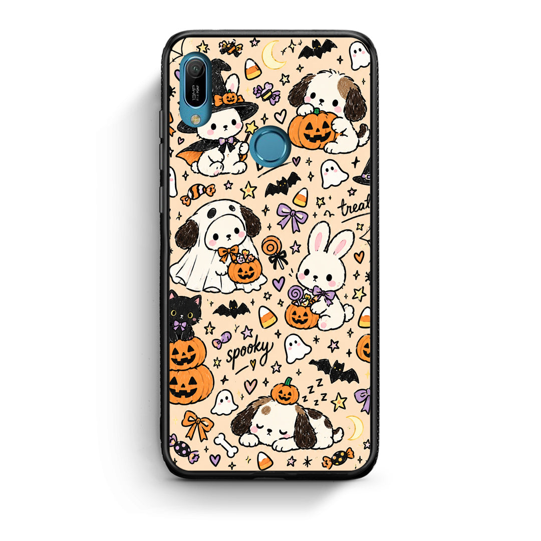 Θήκη Huawei Y6 2019 Halloween Puppies and Friends on Cream από τη Smartfits με σχέδιο στο πίσω μέρος και μαύρο περίβλημα | Huawei Y6 2019 Halloween Puppies and Friends on Cream case with colorful back and black bezels