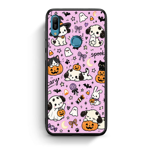 Θήκη Huawei Y6 2019 Halloween Puppies and Friends on Lilac από τη Smartfits με σχέδιο στο πίσω μέρος και μαύρο περίβλημα | Huawei Y6 2019 Halloween Puppies and Friends on Lilac case with colorful back and black bezels