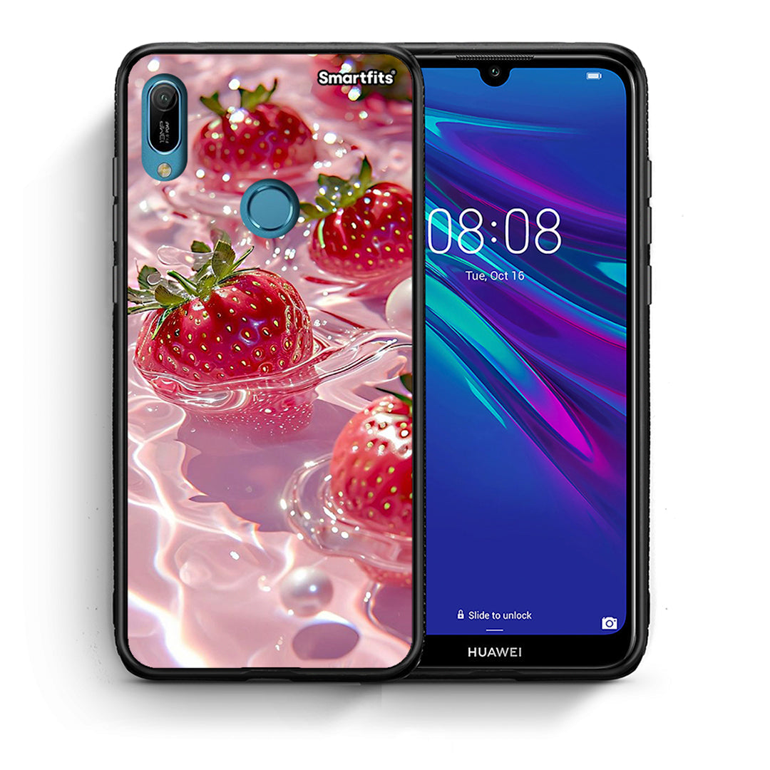 Θήκη Huawei Y6 2019 Juicy Strawberries από τη Smartfits με σχέδιο στο πίσω μέρος και μαύρο περίβλημα | Huawei Y6 2019 Juicy Strawberries case with colorful back and black bezels
