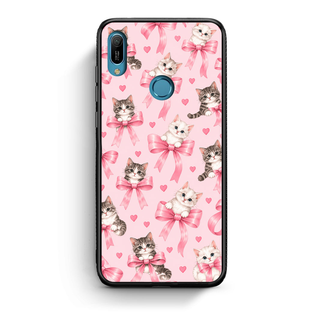 Θήκη Huawei Y6 2019 Kittens and Pink Bows on Pink από τη Smartfits με σχέδιο στο πίσω μέρος και μαύρο περίβλημα | Huawei Y6 2019 Kittens and Pink Bows on Pink case with colorful back and black bezels
