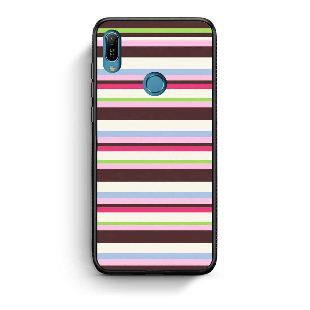Θήκη Huawei Y6 2019 Multicolour Horizontal Stripes από τη Smartfits με σχέδιο στο πίσω μέρος και μαύρο περίβλημα | Huawei Y6 2019 Multicolour Horizontal Stripes case with colorful back and black bezels