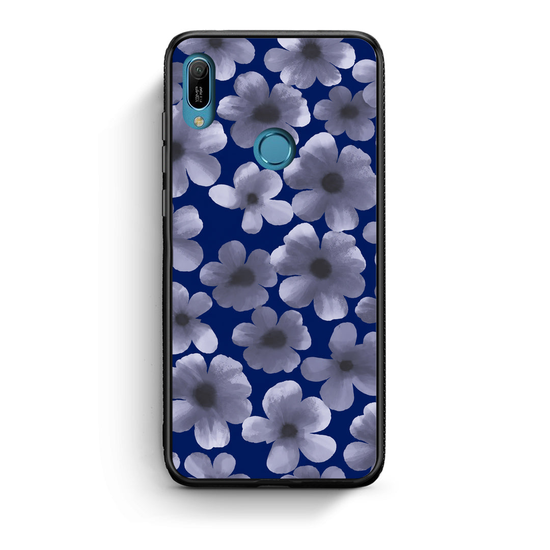Θήκη Huawei Y6 2019 Pale Blue Flowers on Navy από τη Smartfits με σχέδιο στο πίσω μέρος και μαύρο περίβλημα | Huawei Y6 2019 Pale Blue Flowers on Navy case with colorful back and black bezels