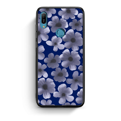 Θήκη Huawei Y6 2019 Pale Blue Flowers on Navy από τη Smartfits με σχέδιο στο πίσω μέρος και μαύρο περίβλημα | Huawei Y6 2019 Pale Blue Flowers on Navy case with colorful back and black bezels