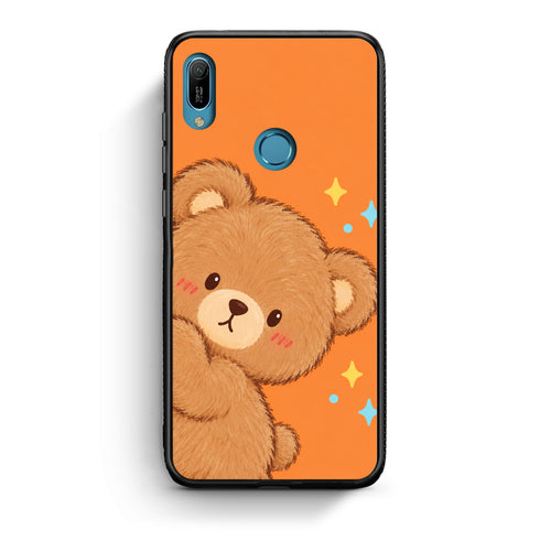 Θήκη Huawei Y6 2019 Peekaboo Teddy on Orange από τη Smartfits με σχέδιο στο πίσω μέρος και μαύρο περίβλημα | Huawei Y6 2019 Peekaboo Teddy on Orange case with colorful back and black bezels