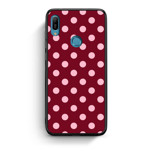 Θήκη Huawei Y6 2019 Pink Polka Dots on Burgundy από τη Smartfits με σχέδιο στο πίσω μέρος και μαύρο περίβλημα | Huawei Y6 2019 Pink Polka Dots on Burgundy case with colorful back and black bezels