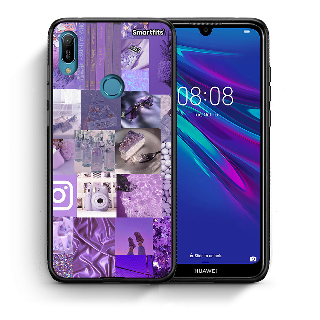 Θήκη Huawei Y6 2019 Purple Aesthetic Collage από τη Smartfits με σχέδιο στο πίσω μέρος και μαύρο περίβλημα | Huawei Y6 2019 Purple Aesthetic Collage case with colorful back and black bezels