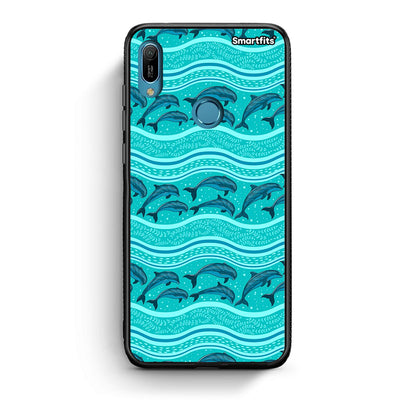 Huawei Y6 2019 Swimming Dolphins θήκη από τη Smartfits με σχέδιο στο πίσω μέρος και μαύρο περίβλημα | Smartphone case with colorful back and black bezels by Smartfits