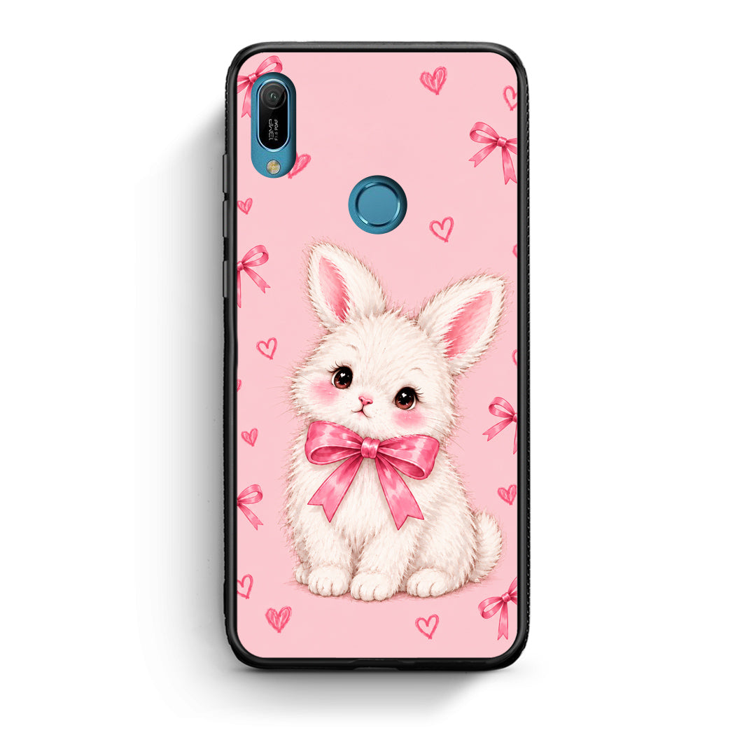 Θήκη Huawei Y6 2019 White Bunny and Pink Bows από τη Smartfits με σχέδιο στο πίσω μέρος και μαύρο περίβλημα | Huawei Y6 2019 White Bunny and Pink Bows case with colorful back and black bezels