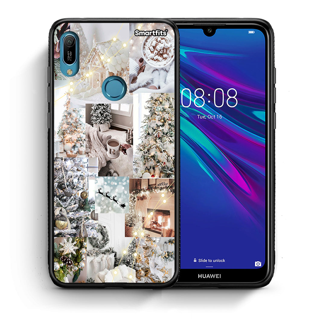 Θήκη Huawei Y6 2019 White Christmas από τη Smartfits με σχέδιο στο πίσω μέρος και μαύρο περίβλημα | Huawei Y6 2019 White Christmas case with colorful back and black bezels