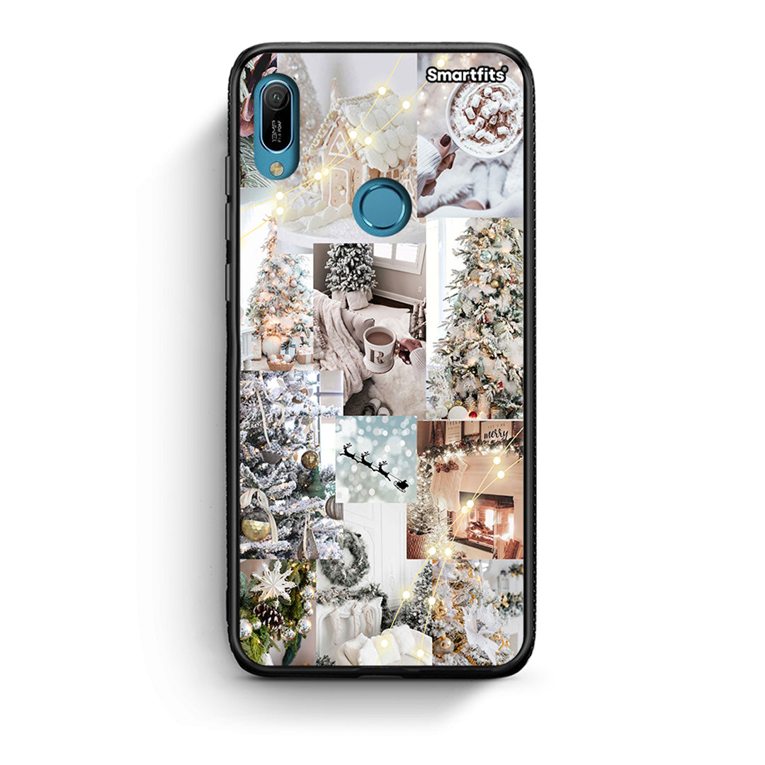 Huawei Y6 2019 White Christmas θήκη από τη Smartfits με σχέδιο στο πίσω μέρος και μαύρο περίβλημα | Smartphone case with colorful back and black bezels by Smartfits