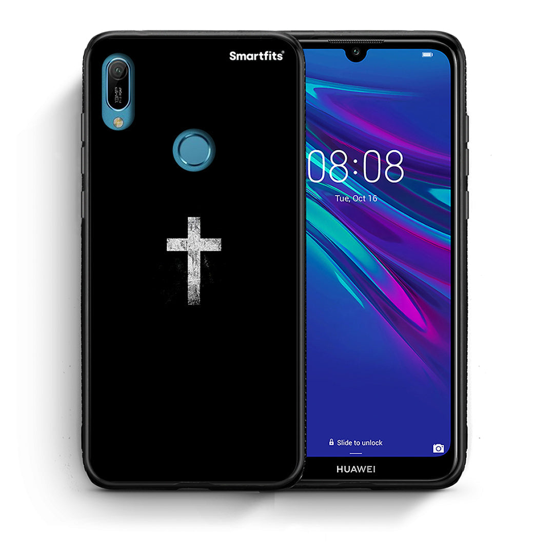 Θήκη Huawei Y6 2019 White Cross από τη Smartfits με σχέδιο στο πίσω μέρος και μαύρο περίβλημα | Huawei Y6 2019 White Cross case with colorful back and black bezels