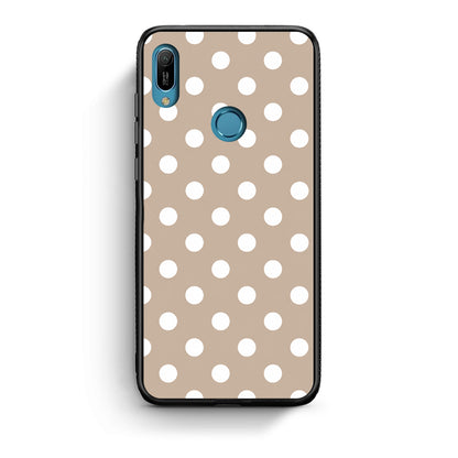 Θήκη Huawei Y6 2019 White Polka Dots on Taupe από τη Smartfits με σχέδιο στο πίσω μέρος και μαύρο περίβλημα | Huawei Y6 2019 White Polka Dots on Taupe case with colorful back and black bezels
