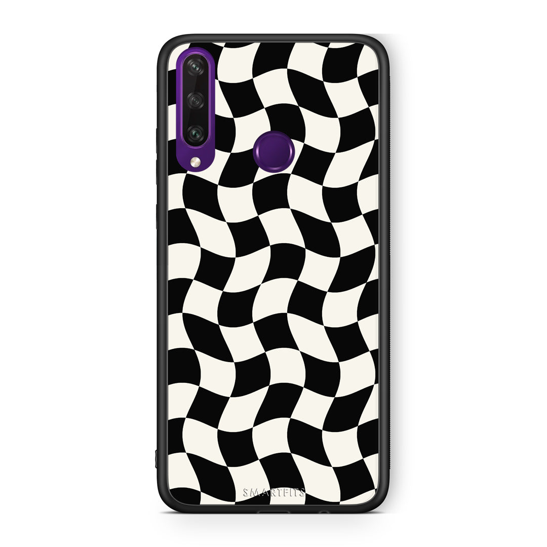 Θήκη Huawei Y6p Black and Cream Wavy Checkerboard από τη Smartfits με σχέδιο στο πίσω μέρος και μαύρο περίβλημα | Huawei Y6p Black and Cream Wavy Checkerboard case with colorful back and black bezels
