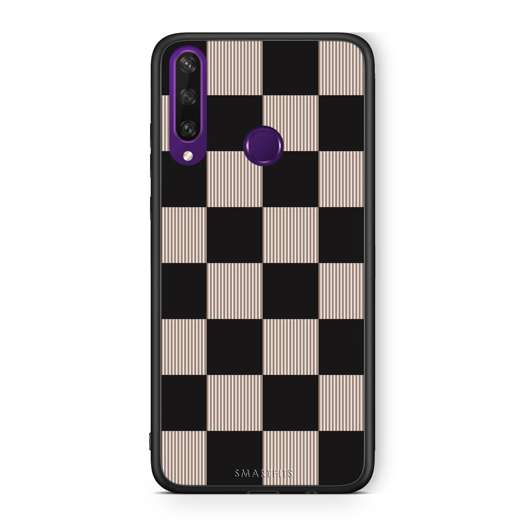 Θήκη Huawei Y6p Black and Taupe Striped Checks από τη Smartfits με σχέδιο στο πίσω μέρος και μαύρο περίβλημα | Huawei Y6p Black and Taupe Striped Checks case with colorful back and black bezels