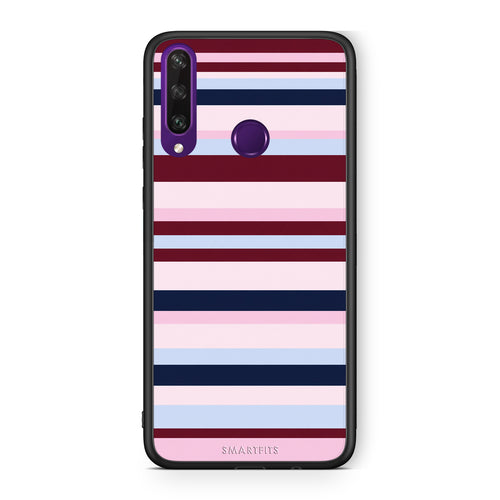 Θήκη Huawei Y6p Burgundy Pink and Blue Horizontal Stripes από τη Smartfits με σχέδιο στο πίσω μέρος και μαύρο περίβλημα | Huawei Y6p Burgundy Pink and Blue Horizontal Stripes case with colorful back and black bezels