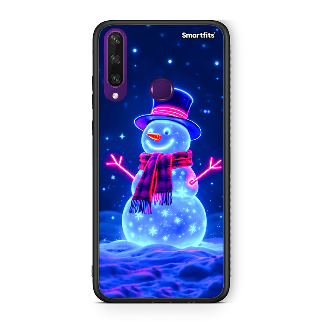 Huawei Y6p Christmas Neon Snowman θήκη από τη Smartfits με σχέδιο στο πίσω μέρος και μαύρο περίβλημα | Smartphone case with colorful back and black bezels by Smartfits