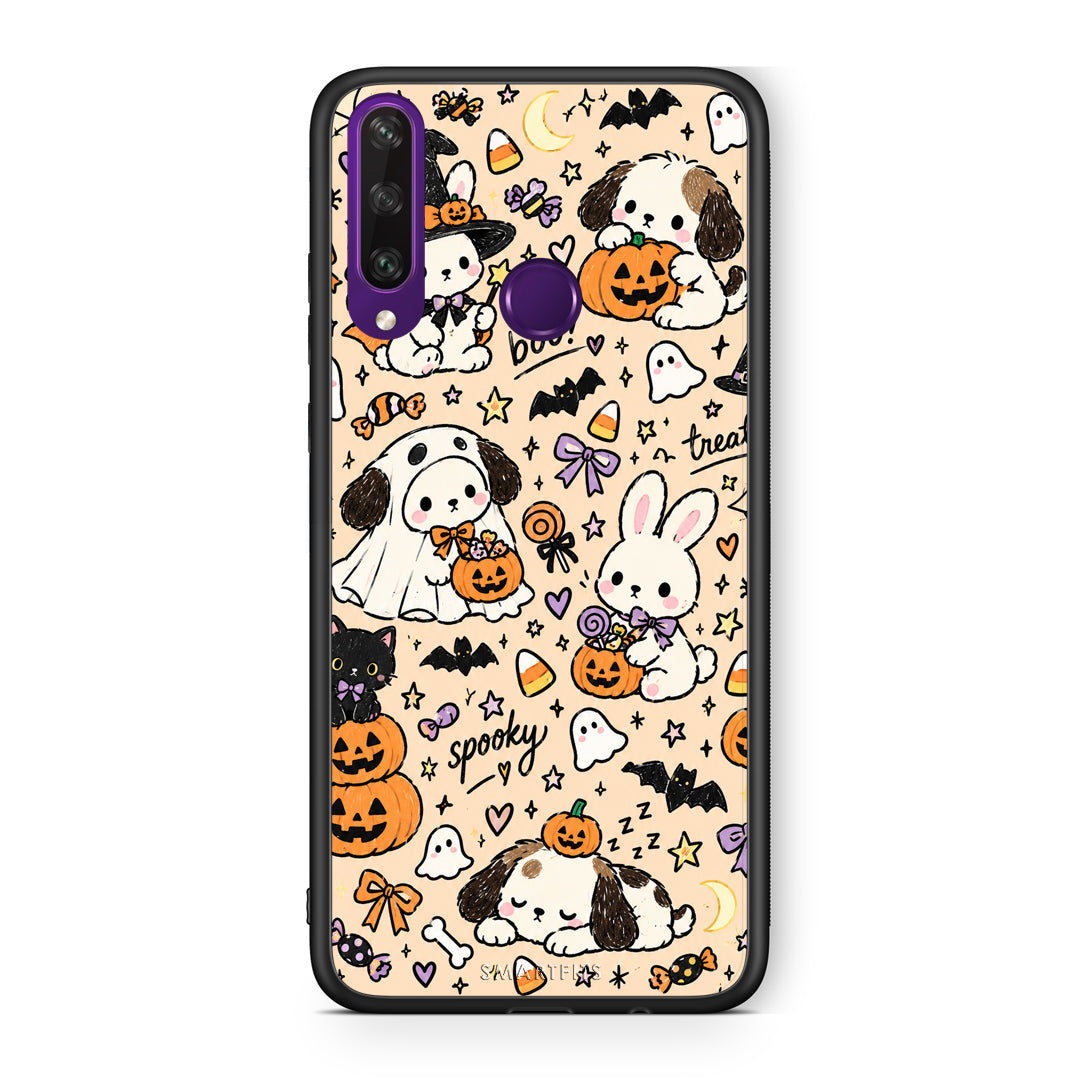 Θήκη Huawei Y6p Halloween Puppies and Friends on Cream από τη Smartfits με σχέδιο στο πίσω μέρος και μαύρο περίβλημα | Huawei Y6p Halloween Puppies and Friends on Cream case with colorful back and black bezels