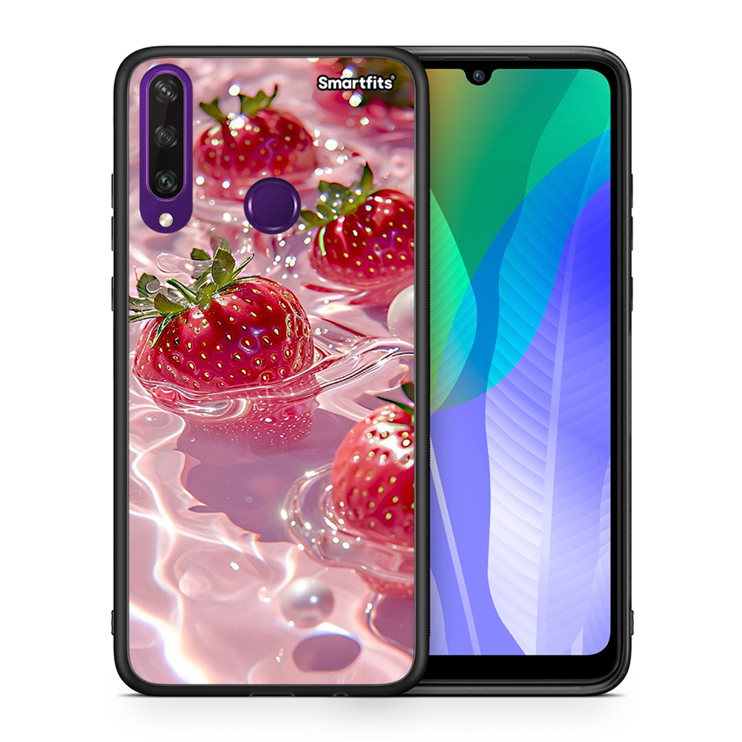 Θήκη Huawei Y6p Juicy Strawberries από τη Smartfits με σχέδιο στο πίσω μέρος και μαύρο περίβλημα | Huawei Y6p Juicy Strawberries case with colorful back and black bezels