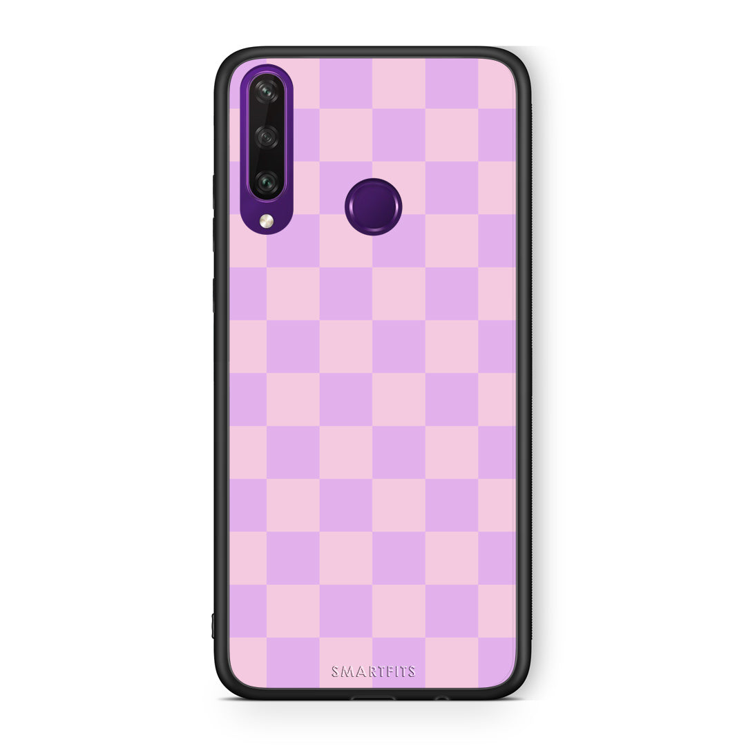 Θήκη Huawei Y6p Lavender and Pink Checkerboard από τη Smartfits με σχέδιο στο πίσω μέρος και μαύρο περίβλημα | Huawei Y6p Lavender and Pink Checkerboard case with colorful back and black bezels
