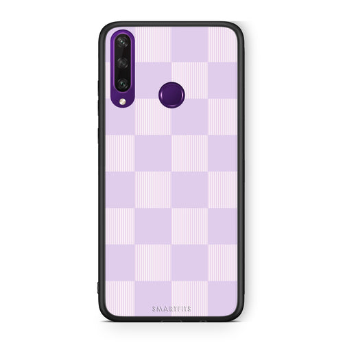 Θήκη Huawei Y6p Lilac and Cream Striped Checks από τη Smartfits με σχέδιο στο πίσω μέρος και μαύρο περίβλημα | Huawei Y6p Lilac and Cream Striped Checks case with colorful back and black bezels