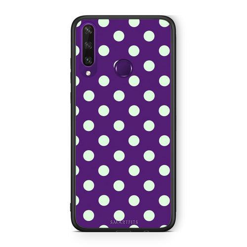 Θήκη Huawei Y6p Mint Polka Dots on Purple από τη Smartfits με σχέδιο στο πίσω μέρος και μαύρο περίβλημα | Huawei Y6p Mint Polka Dots on Purple case with colorful back and black bezels