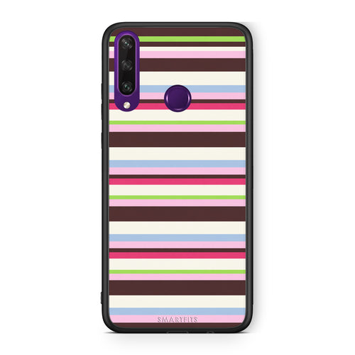 Θήκη Huawei Y6p Multicolour Horizontal Stripes από τη Smartfits με σχέδιο στο πίσω μέρος και μαύρο περίβλημα | Huawei Y6p Multicolour Horizontal Stripes case with colorful back and black bezels