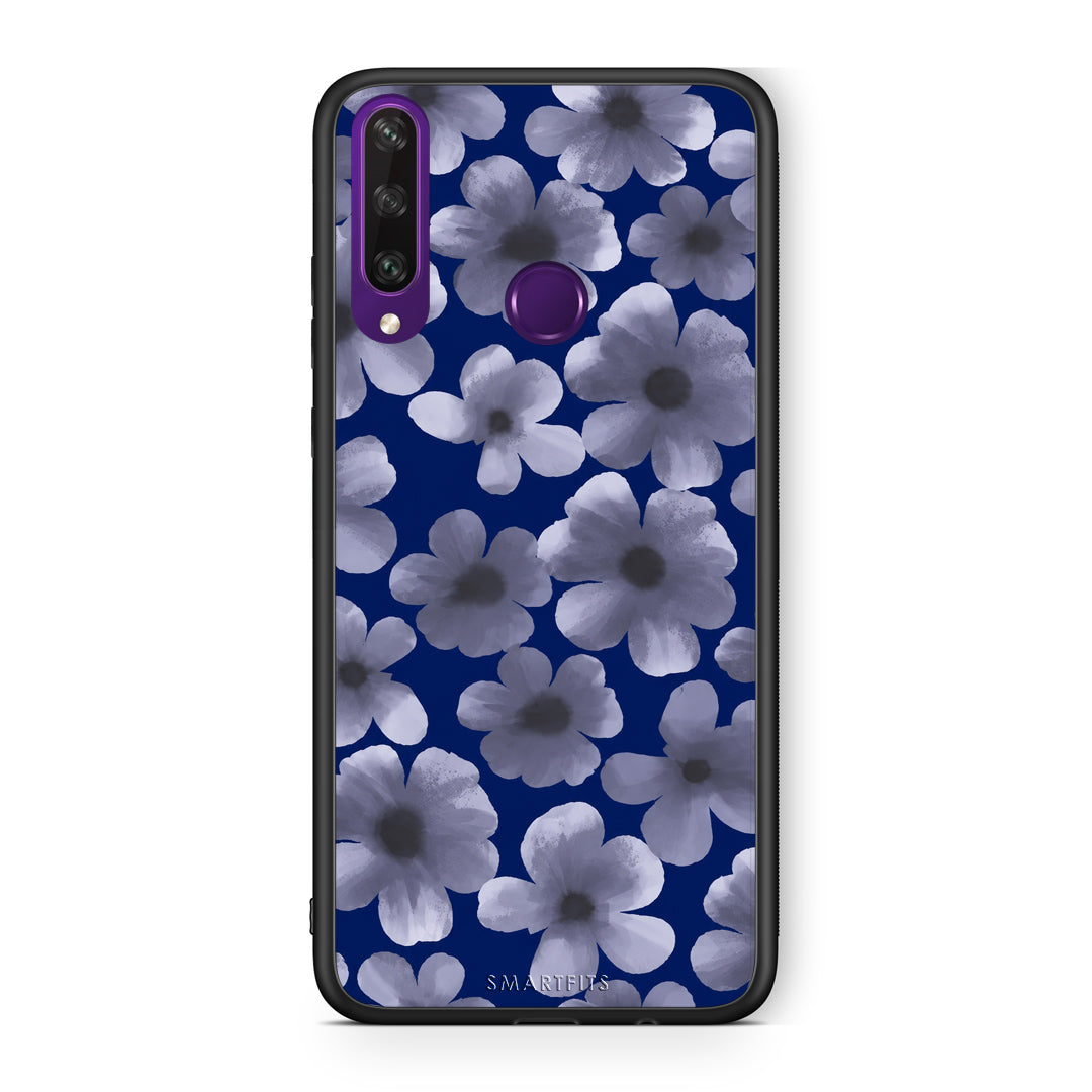 Θήκη Huawei Y6p Pale Blue Flowers on Navy από τη Smartfits με σχέδιο στο πίσω μέρος και μαύρο περίβλημα | Huawei Y6p Pale Blue Flowers on Navy case with colorful back and black bezels