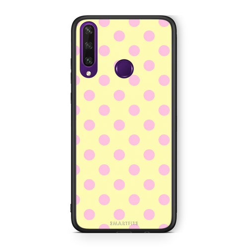 Θήκη Huawei Y6p Pink Polka Dots on Yellow από τη Smartfits με σχέδιο στο πίσω μέρος και μαύρο περίβλημα | Huawei Y6p Pink Polka Dots on Yellow case with colorful back and black bezels