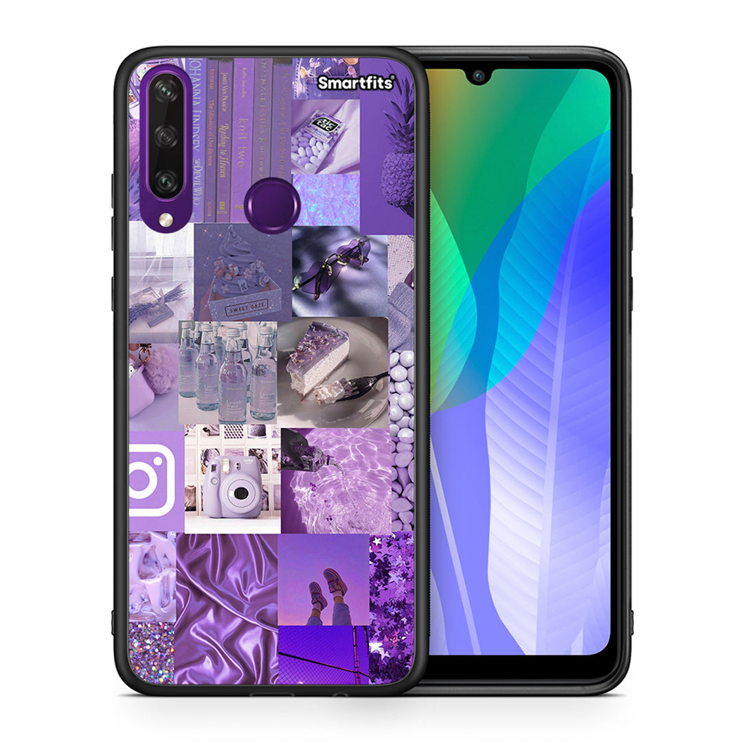 Θήκη Huawei Y6p Purple Aesthetic Collage από τη Smartfits με σχέδιο στο πίσω μέρος και μαύρο περίβλημα | Huawei Y6p Purple Aesthetic Collage case with colorful back and black bezels