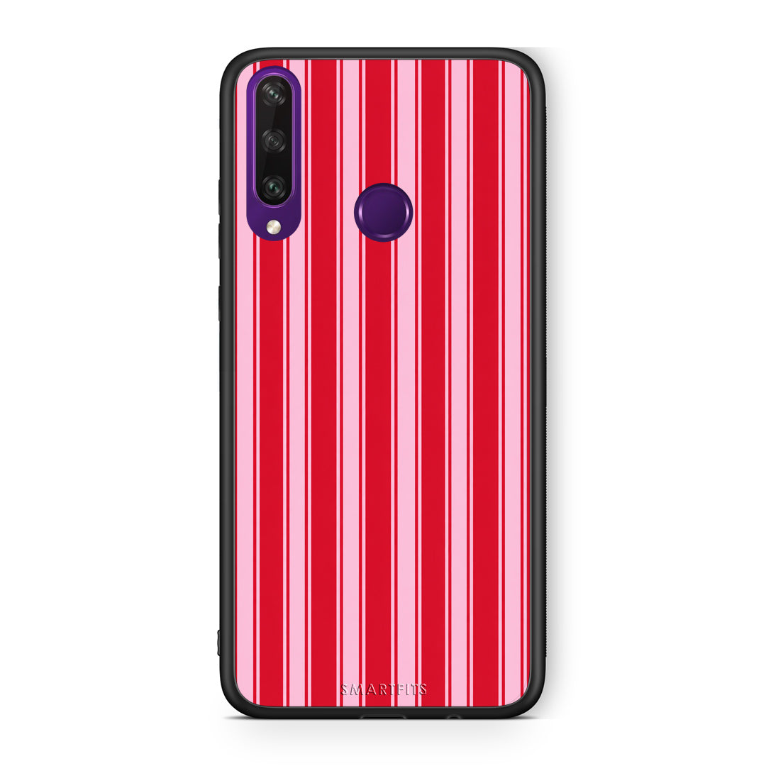 Θήκη Huawei Y6p Red and Pink Vertical Pinstripes από τη Smartfits με σχέδιο στο πίσω μέρος και μαύρο περίβλημα | Huawei Y6p Red and Pink Vertical Pinstripes case with colorful back and black bezels
