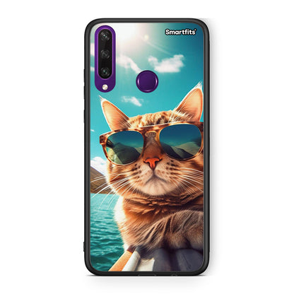 Huawei Y6p Summer Cat θήκη από τη Smartfits με σχέδιο στο πίσω μέρος και μαύρο περίβλημα | Smartphone case with colorful back and black bezels by Smartfits